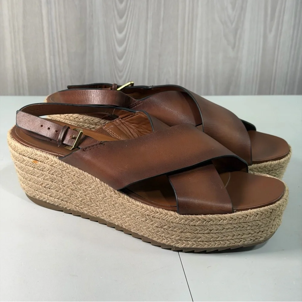 Naturalizer Oak Espadrille Wedge Sandal Brown Leather Crossover Strap Women’s 11
